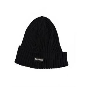 Supreme Black Ribbed Knit Beanie Hat